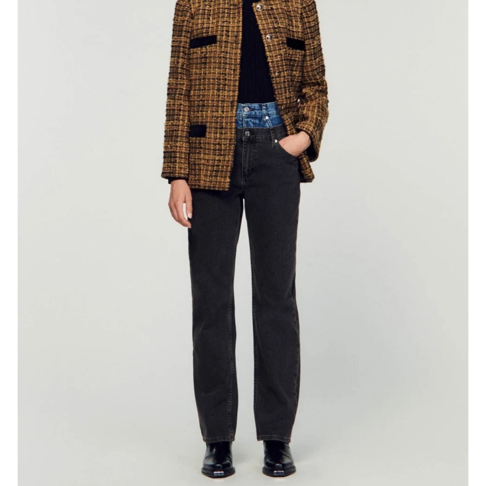 Sandro Women's Tweed Blazer in Brown and Black Size  EU 40 / Size 8 - Picture 3 of 12